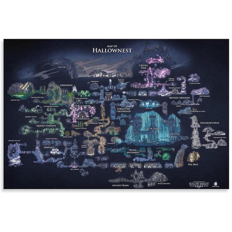 Hollow Knight Map The Game Posters & Prints on Canvas Wall Art Poster for Room Decor Unframe 12x18inch(30x45cm)