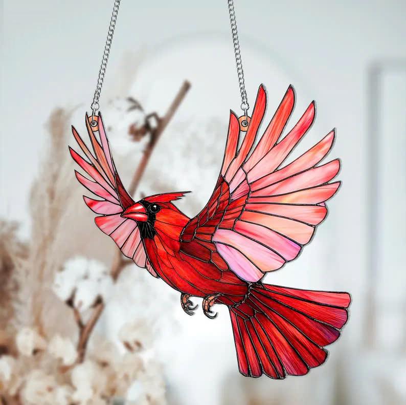 Red Cardinal Suncatcher, Cardinal Acrylic Window Hanging, Bird Lover Gift, Bird Memorial Gift for Christmas, Cardinal Lover Gift