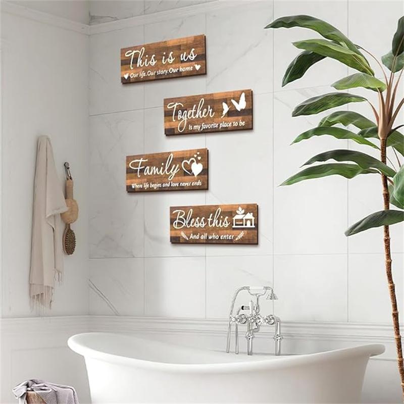 4 Sets Wall wooden signs,Living Room Decor,Brown Wall Art,This Is Us Wall Decor, Wall Decor Living Room,Living Room  Wall Decor And Accessories,Family Wall Decor,Bedroom Wall Decor,House Decorations Living Room Essentials 4.7 x 13.8 Inch(Brown)