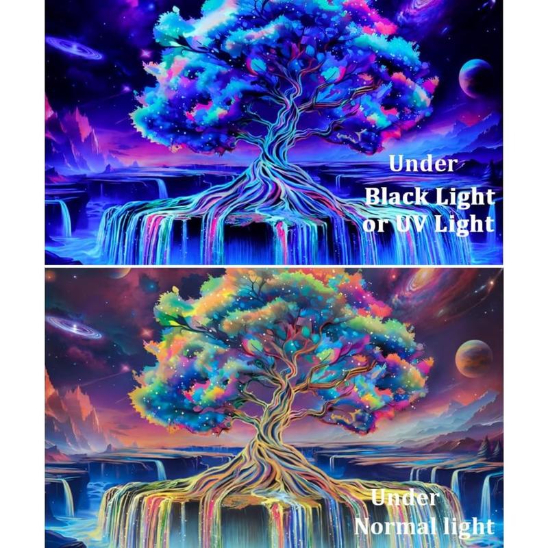 Blacklight Tree of Life Tapestry Reactive Waterfall Tapestry Space Tapestry Aesthetic Tree Wall Tapestry Colorful Starry Sky Tapestry Wall Hanging for Bedroom