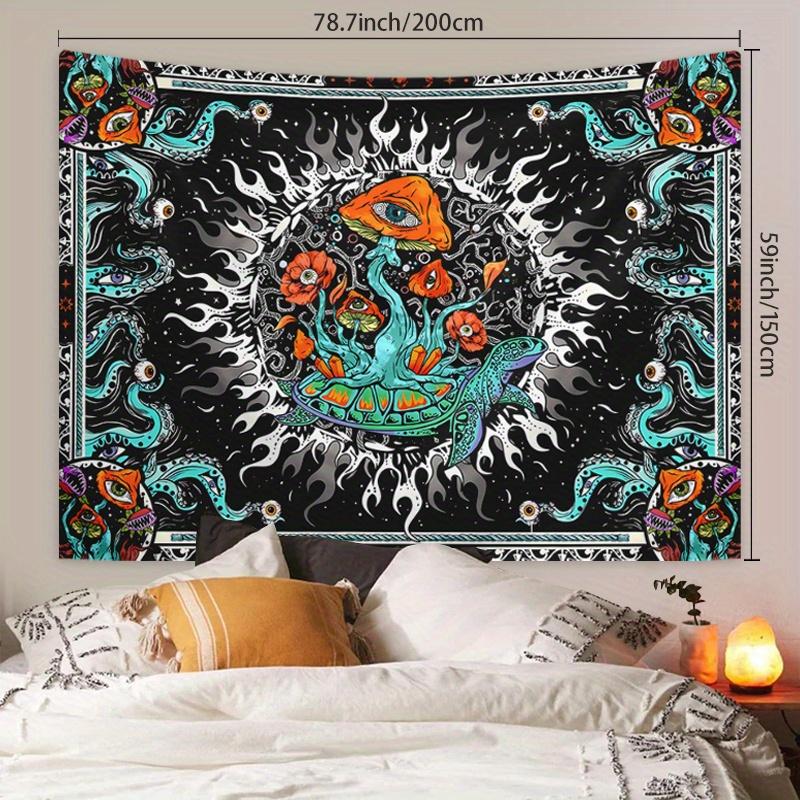 Vibrant Bohemian Burning Sun Mushroom Octopus Tapestry - Fantasy Eye Peach Skin Velvet Wall Hanging with Exquisite Patterns and Colors - Perfect for Living Room, Bedroom, Office, Home, Decor Print