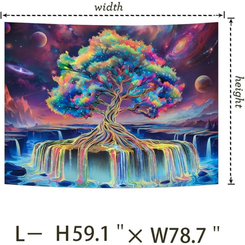 Blacklight Tree of Life Tapestry Reactive Waterfall Tapestry Space Tapestry Aesthetic Tree Wall Tapestry Colorful Starry Sky Tapestry Wall Hanging for Bedroom