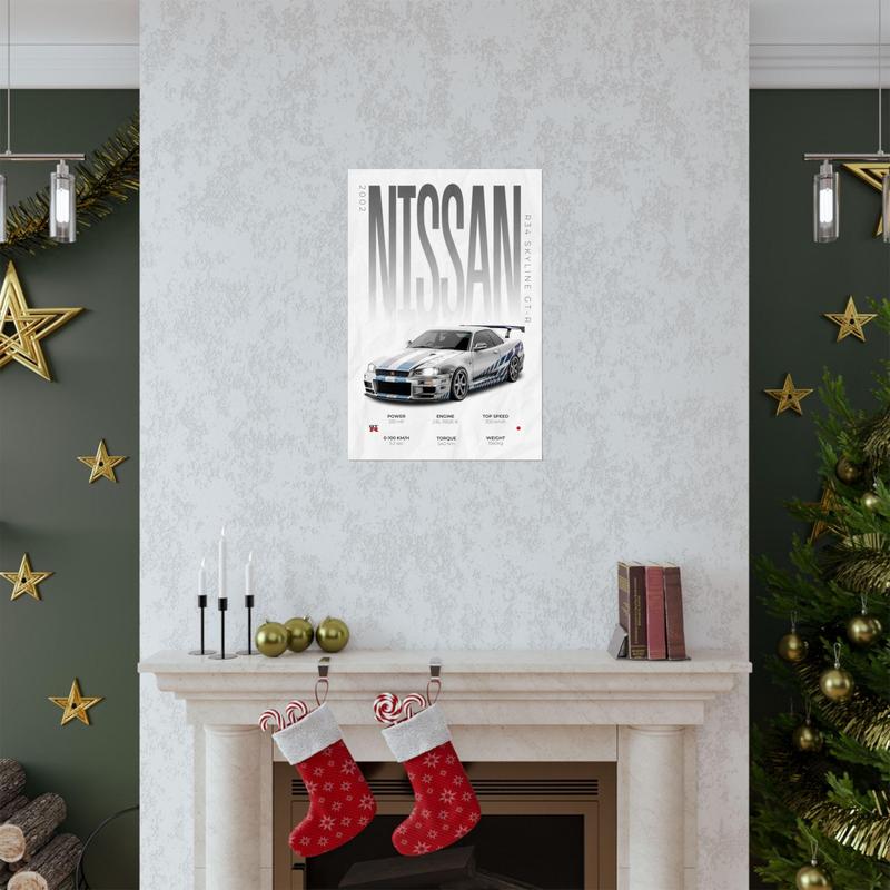 RJ Nissan R34 Skyline GT-R Poster, Car Posters, Cars, Wall Decor, JDM Poster, R34 Poster, Tokyo Drift Poster, Art Print, Gift Idea,Car Guy Gift