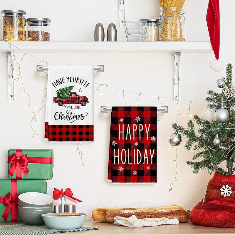 Christmas Kitchen Towels Dish Towels 18 x 27 Inch Buffalo Plaid Kitchen Decor Winter Holiday Tea Towels Hand Towels Christmas Absorbent Drying Cloth for Cooking Set of 6