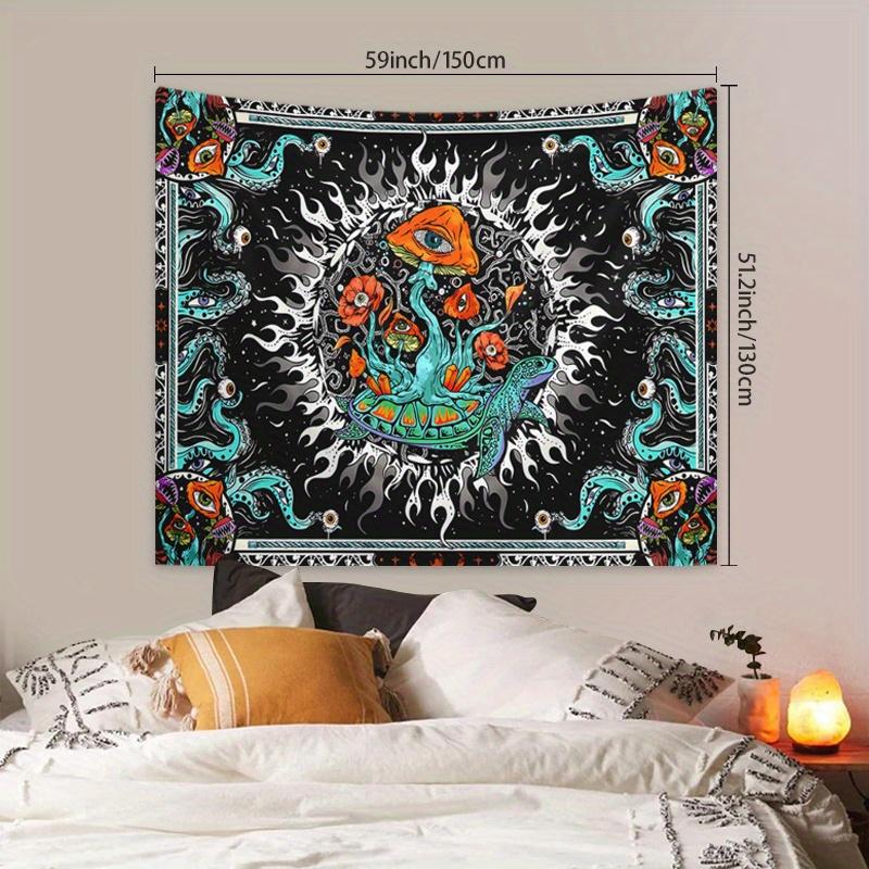 Vibrant Bohemian Burning Sun Mushroom Octopus Tapestry - Fantasy Eye Peach Skin Velvet Wall Hanging with Exquisite Patterns and Colors - Perfect for Living Room, Bedroom, Office, Home, Decor Print