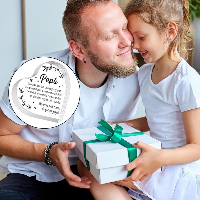 Spanish Dad Birthday Gifts - Regalos para Papa Heart  Plaque for Office Desk Decor Keepsake Paperweights Gifts for Dad in Spanish Christmas Father's Day Gifts for Dad from Daughter Son