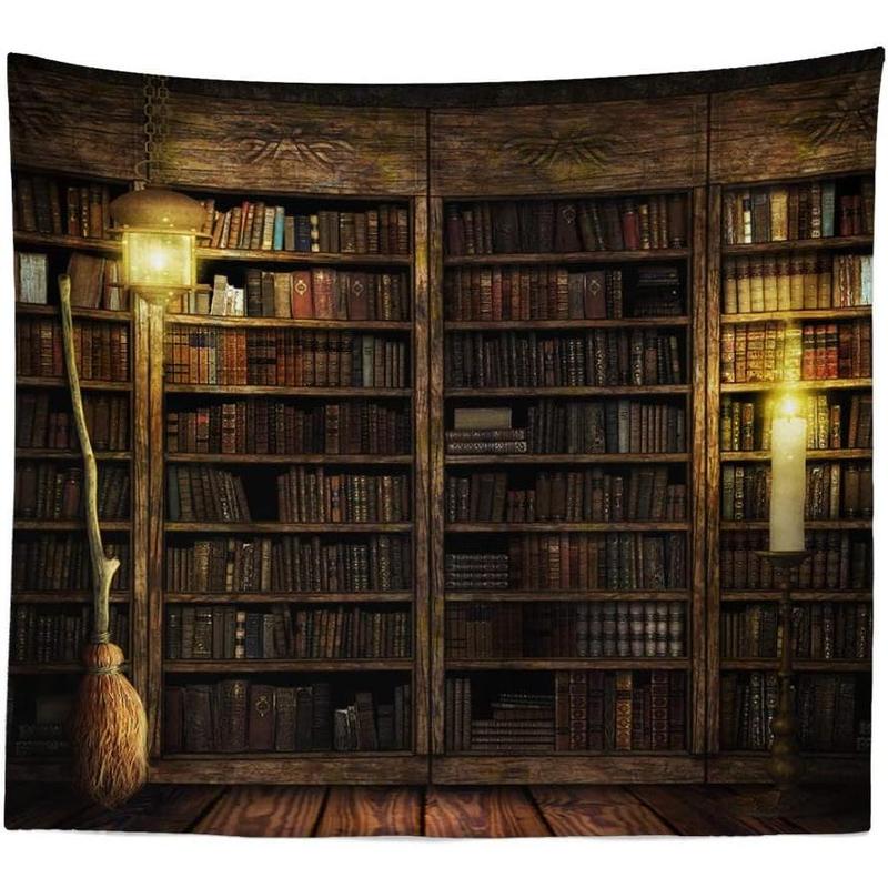 Vintage Bookshelf Wall Hanging - Study Room Picture Tapestry Retro Bookshelf Wall Art Library Bohemian Hippie Tapestries Bedroom College Dorm Decor