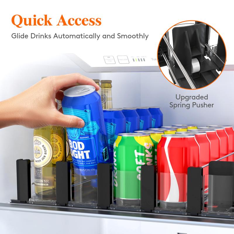 Lifewit Drink Organizer for Fridge, Soda Can Dispenser for Refrigerator with Self-Pushing Width Adjustable Glide, Beverage Water Bottle Beer Pop Can Storage Holder Organizer