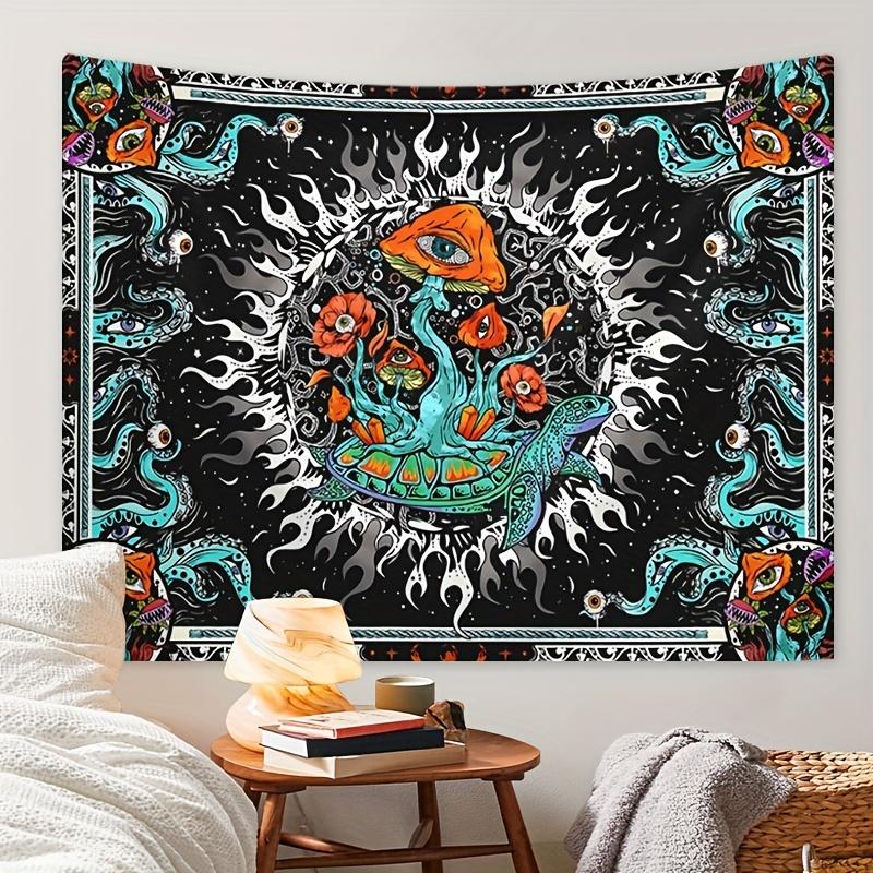 Vibrant Bohemian Burning Sun Mushroom Octopus Tapestry - Fantasy Eye Peach Skin Velvet Wall Hanging with Exquisite Patterns and Colors - Perfect for Living Room, Bedroom, Office, Home, Decor Print