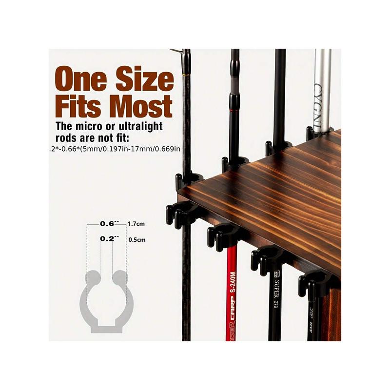 360-Degree Swivel 16-Rod Fishing Pole Storage Rack - Wood Vertical Holder For Garage & Gear Organization, Secure Floor Stand Design