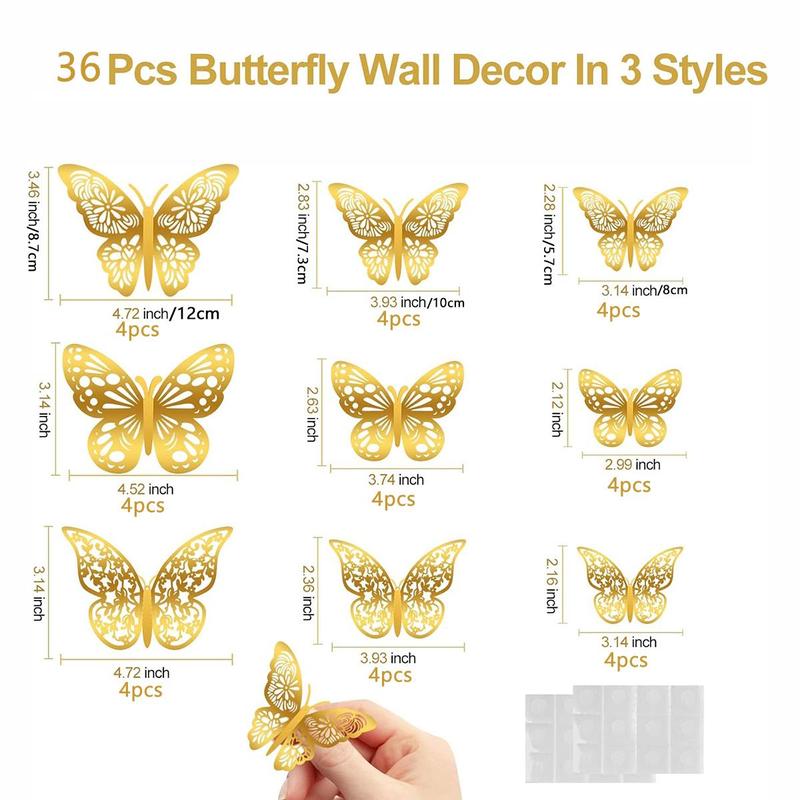 Butterfly Shaped Wall Decoration, 36pcs set 3D Butterfly Wall Sticker, Wall Decoration for Home Living Room Bedroom