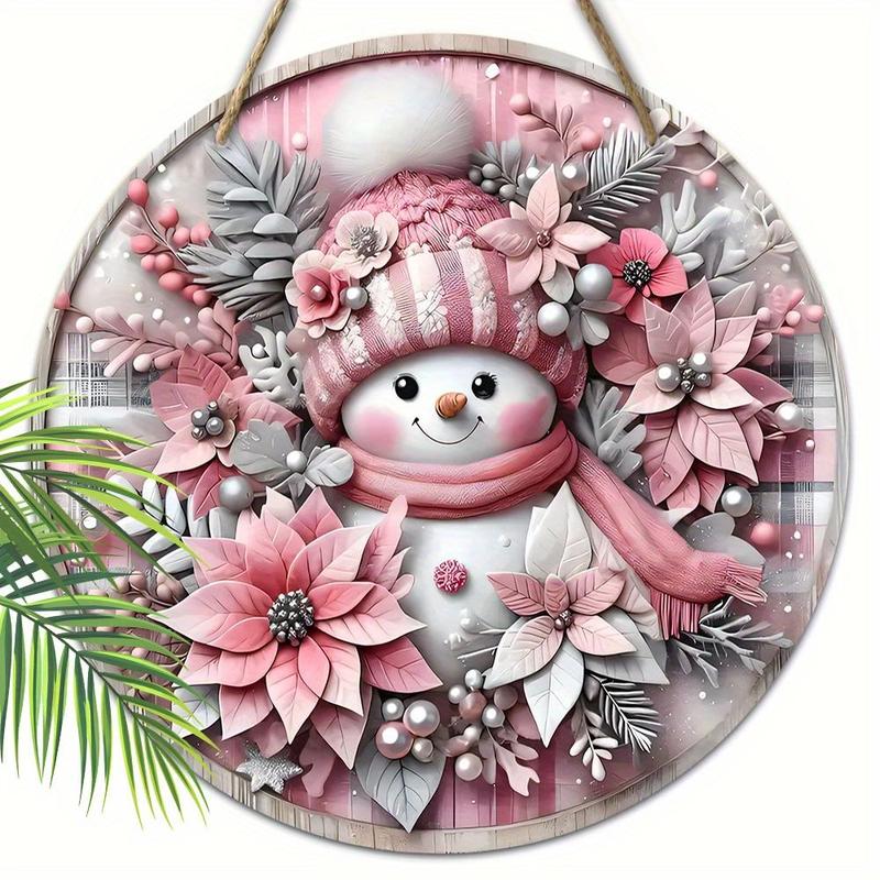 Snowman Pattern Wooden Hanging Sign, 1 Count 2D Flat Relief Effect Round Sign, Wall Hanging Decor for Home Living Room Bedroom