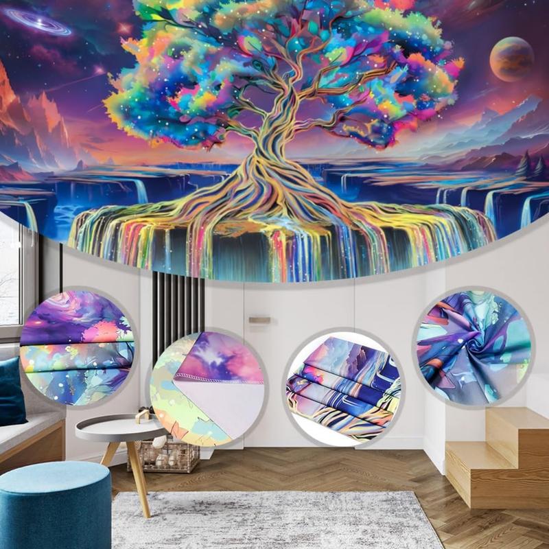 Blacklight Tree of Life Tapestry Reactive Waterfall Tapestry Space Tapestry Aesthetic Tree Wall Tapestry Colorful Starry Sky Tapestry Wall Hanging for Bedroom