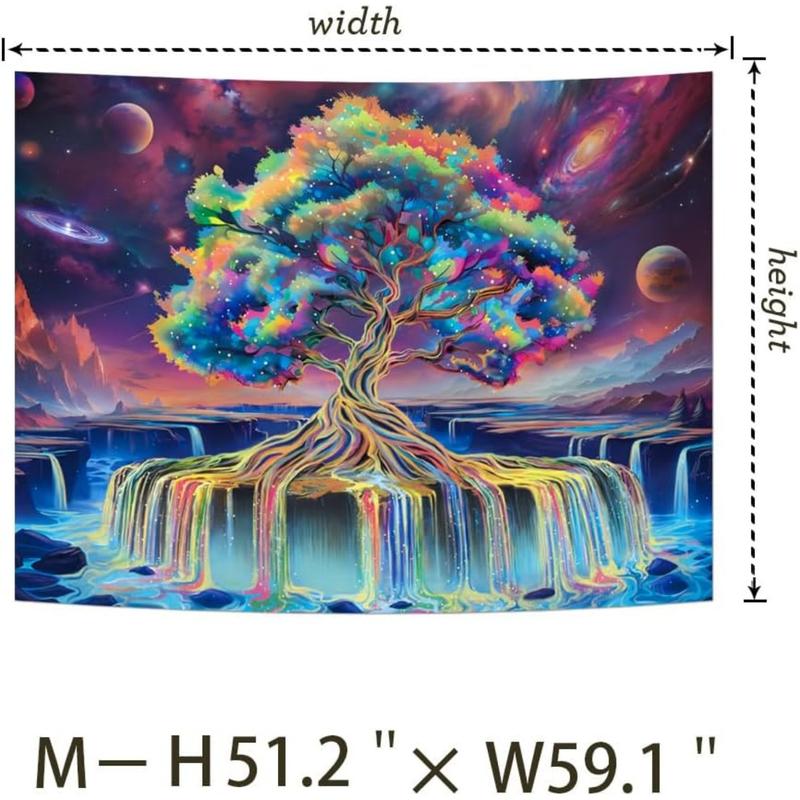 Blacklight Tree of Life Tapestry Reactive Waterfall Tapestry Space Tapestry Aesthetic Tree Wall Tapestry Colorful Starry Sky Tapestry Wall Hanging for Bedroom