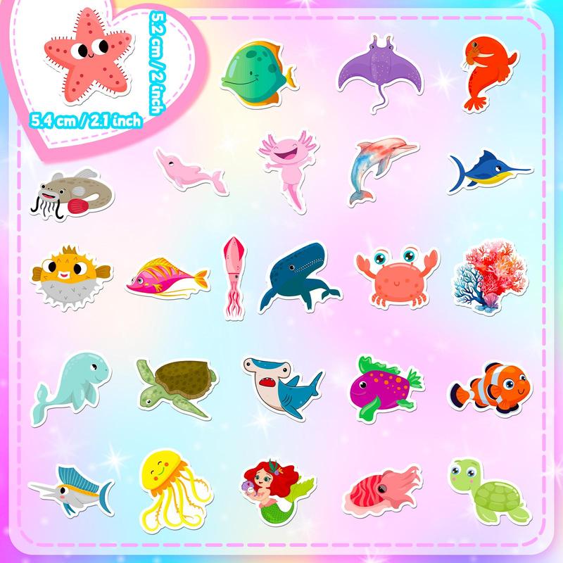 50pcs Set Cartoon Marine Organism Series Pattern Sticker, Waterproof Self Adhesive Decor Paper, Decor Sticker for Gift Greeting Card Water Bottle Laptop Phone