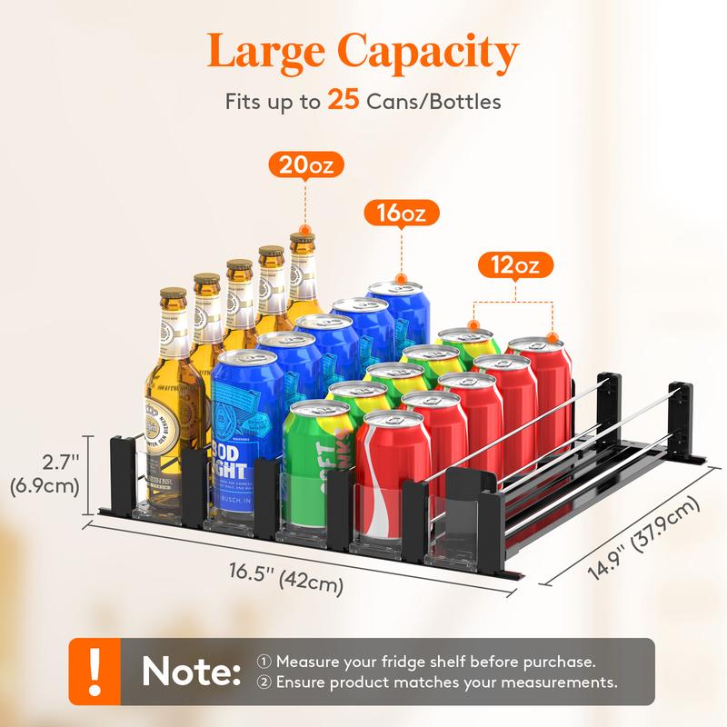 Lifewit Drink Organizer for Fridge, Soda Can Dispenser for Refrigerator with Self-Pushing Width Adjustable Glide, Beverage Water Bottle Beer Pop Can Storage Holder Organizer