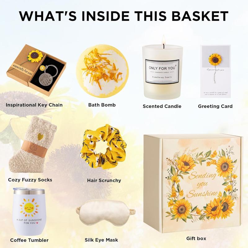 Sunflower Gifts for Women,Sending Sunshine Get Well Soon Gifts Basket Care Package  Birthday Gifts Box Thinking of You Gift for Her Relaxing  Bath Gift for Women  Mom Sister  friend