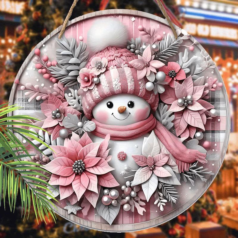 Snowman Pattern Wooden Hanging Sign, 1 Count 2D Flat Relief Effect Round Sign, Wall Hanging Decor for Home Living Room Bedroom