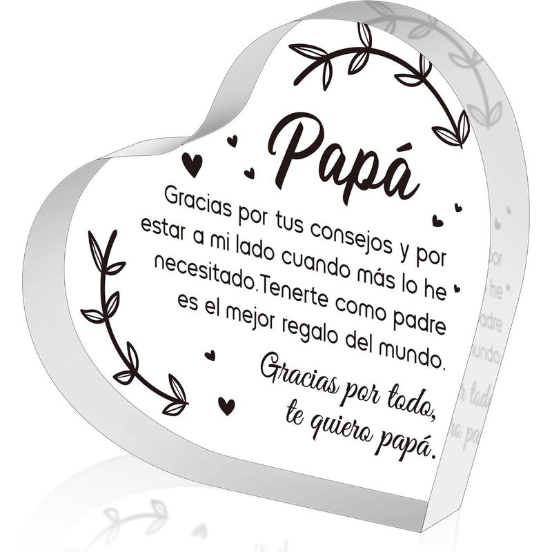 Spanish Dad Birthday Gifts - Regalos para Papa Heart  Plaque for Office Desk Decor Keepsake Paperweights Gifts for Dad in Spanish Christmas Father's Day Gifts for Dad from Daughter Son