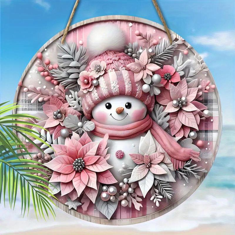 Snowman Pattern Wooden Hanging Sign, 1 Count 2D Flat Relief Effect Round Sign, Wall Hanging Decor for Home Living Room Bedroom