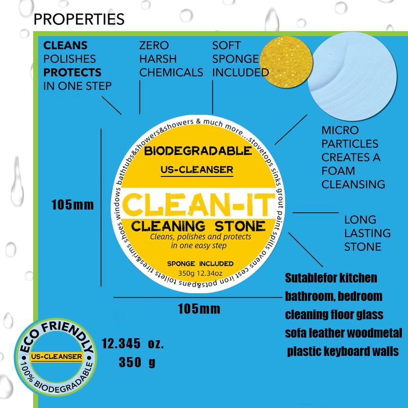 Clean-it！US-Cleanser. Eco-friendly Cleaning Stones Cleaning Household.water stains, cleaning supplies tips, cleaning powder, melamine sponge, glass cleaners ，White Shoe - Total Leather Product Protection， All-Purpose Grill Cleaner， bowl rust stain remover