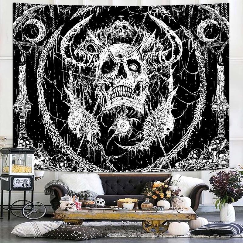 Lifeella Skull Tapestry, Gothic Horror Moon Skeleton Mystic Dark Tapestries for Bedroom Grunge Wall Hanging Black and White 36 x 48 inch