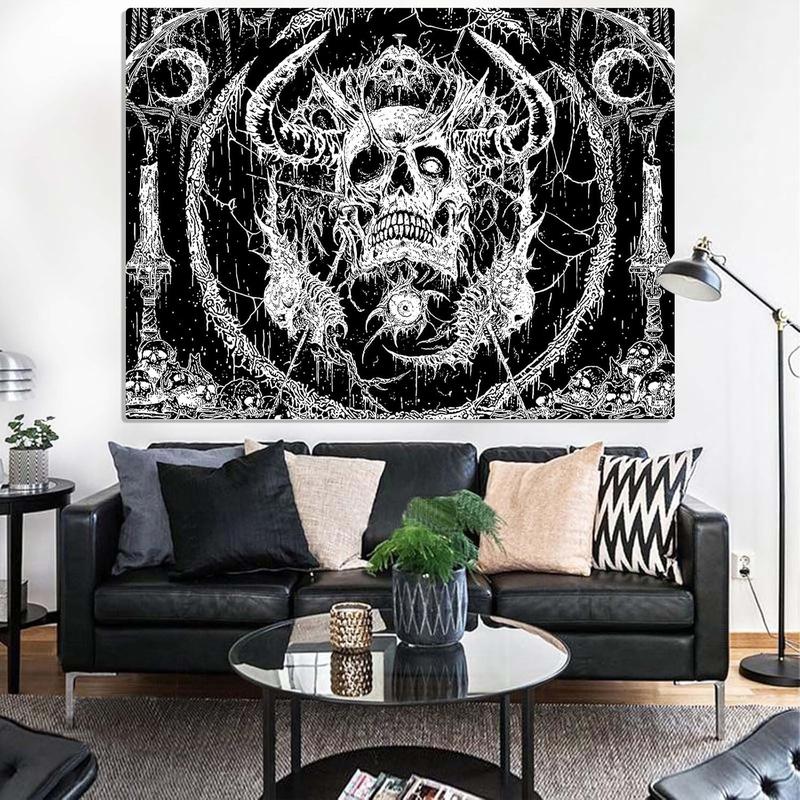 Lifeella Skull Tapestry, Gothic Horror Moon Skeleton Mystic Dark Tapestries for Bedroom Grunge Wall Hanging Black and White 36 x 48 inch