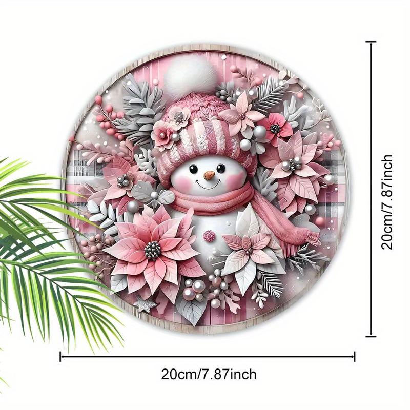 Snowman Pattern Wooden Hanging Sign, 1 Count 2D Flat Relief Effect Round Sign, Wall Hanging Decor for Home Living Room Bedroom