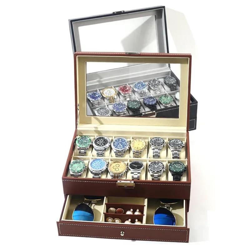 Watch Storage Box, 12-compartment Jewelry Organizer with Drawer, Jewelry Storage Box for Watches, Sunglasses, Jewelry, Home Organizer, Gift for Husband