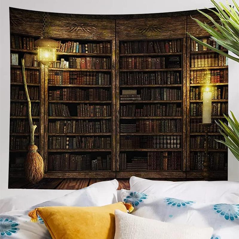 Vintage Bookshelf Wall Hanging - Study Room Picture Tapestry Retro Bookshelf Wall Art Library Bohemian Hippie Tapestries Bedroom College Dorm Decor