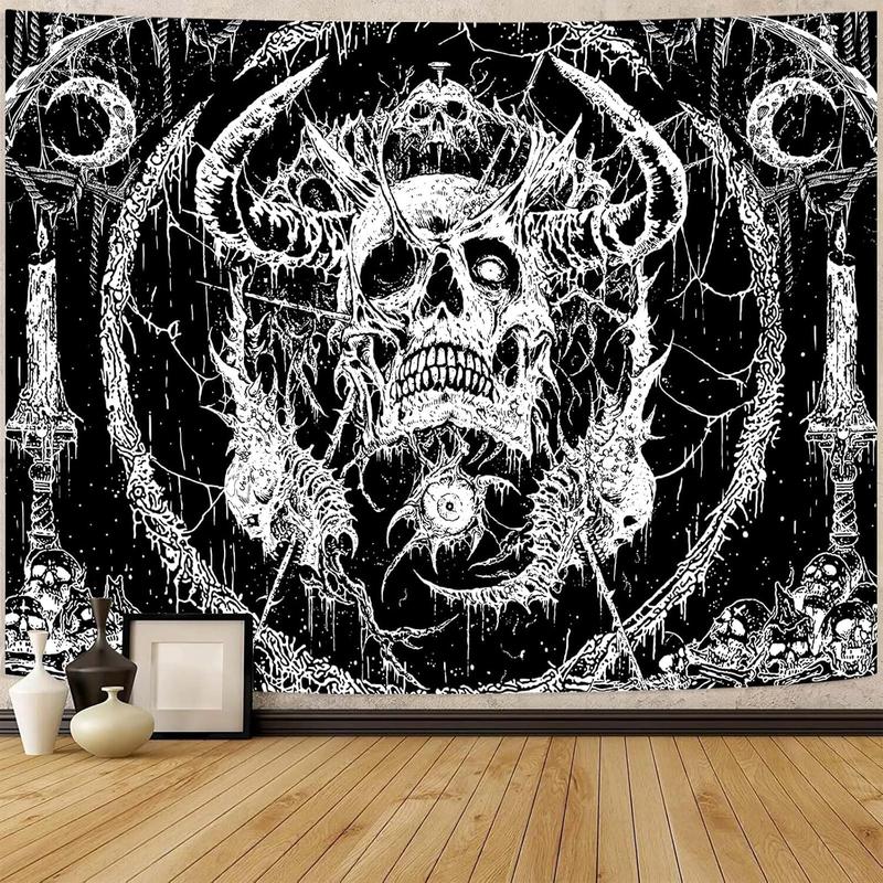 Lifeella Skull Tapestry, Gothic Horror Moon Skeleton Mystic Dark Tapestries for Bedroom Grunge Wall Hanging Black and White 36 x 48 inch