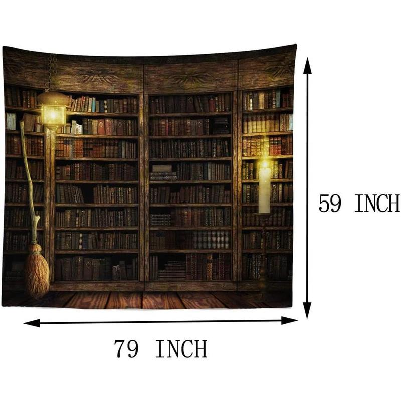 Vintage Bookshelf Wall Hanging - Study Room Picture Tapestry Retro Bookshelf Wall Art Library Bohemian Hippie Tapestries Bedroom College Dorm Decor