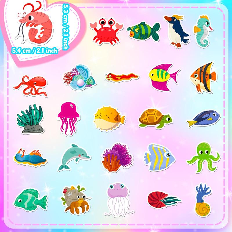 50pcs Set Cartoon Marine Organism Series Pattern Sticker, Waterproof Self Adhesive Decor Paper, Decor Sticker for Gift Greeting Card Water Bottle Laptop Phone