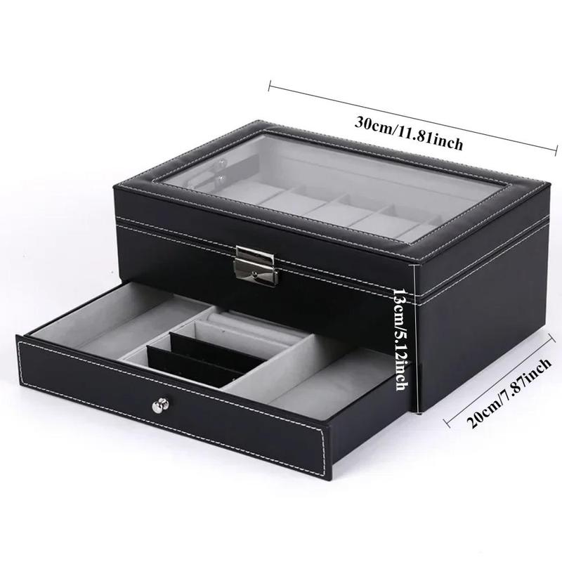 Watch Storage Box, 12-compartment Jewelry Organizer with Drawer, Jewelry Storage Box for Watches, Sunglasses, Jewelry, Home Organizer, Gift for Husband