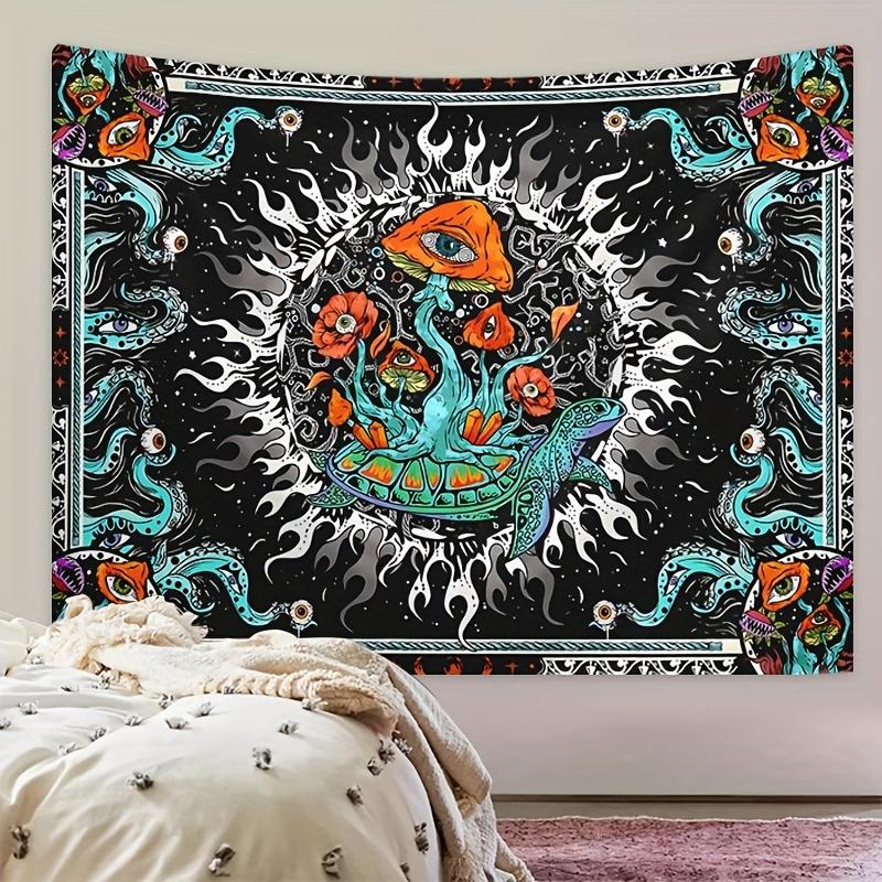 Vibrant Bohemian Burning Sun Mushroom Octopus Tapestry - Fantasy Eye Peach Skin Velvet Wall Hanging with Exquisite Patterns and Colors - Perfect for Living Room, Bedroom, Office, Home, Decor Print