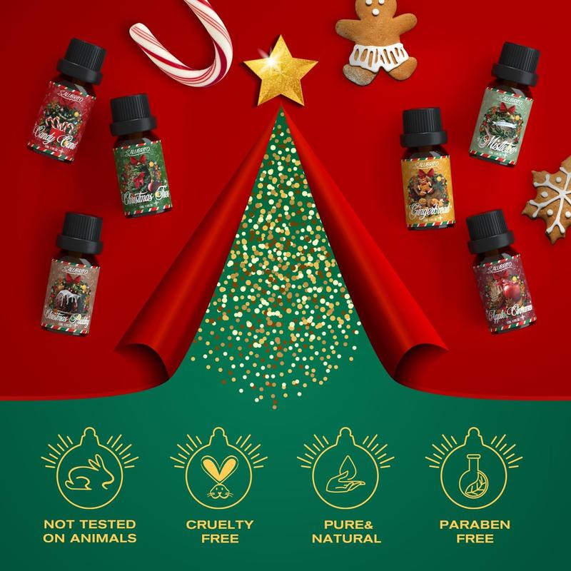 Christmas Fragrance Oils Set, Winter Essential Oils for Diffuser, Candle Making, Scented Oils Gift - Candy Cane, Christmas Tree, Christmas Pudding, Apple Cinnamon, Gingerbread, Mistletoe