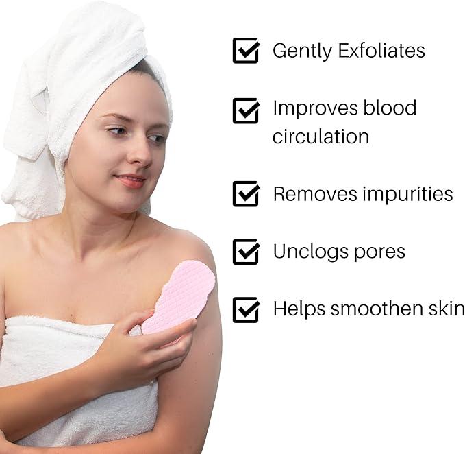 Exfoliating Sponges (4 pcs) - Super Soft exfoliating Bath Shower Sponge - Removes Dead Skin and Impurities from Body - Great for Adults and Children - Pink & Blue & White & Gray