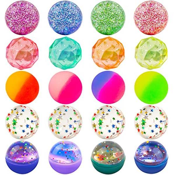 Bouncy Balls for Kids 20 Pieces 5 Styles 32mm Assorted Bouncy Balls with Storage Bag for Birthday Party Favors