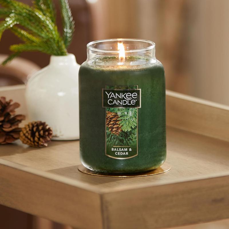 Candle Balsam & Cedar Scented, Classic 22oz Large Jar Single Wick Candle, Over 110 Hours of Burn Time, Ideal Holiday Gift