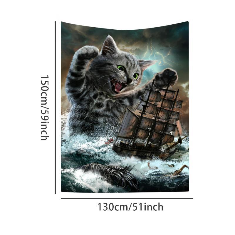 Cat & Ship Pattern Tapestry, 1 Count Wall Hanging Decor, Wall Art for Home Living Room Bedroom Office, Home Decor Accessories, Gift for Friend