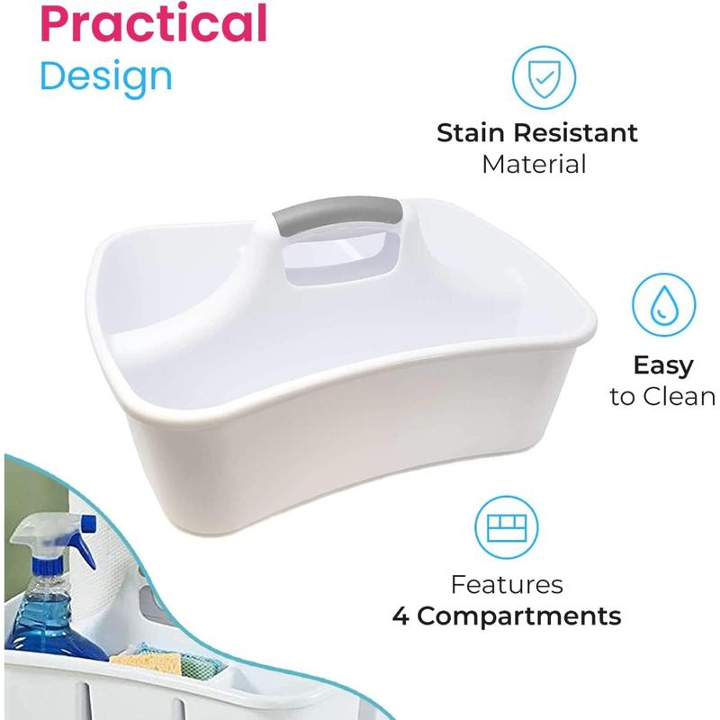 Bath Caddie White - Totes with Divided Compartments and Handles for Organizing, Storing  Carrying Cleaning Supplies and Bathroom Accessories