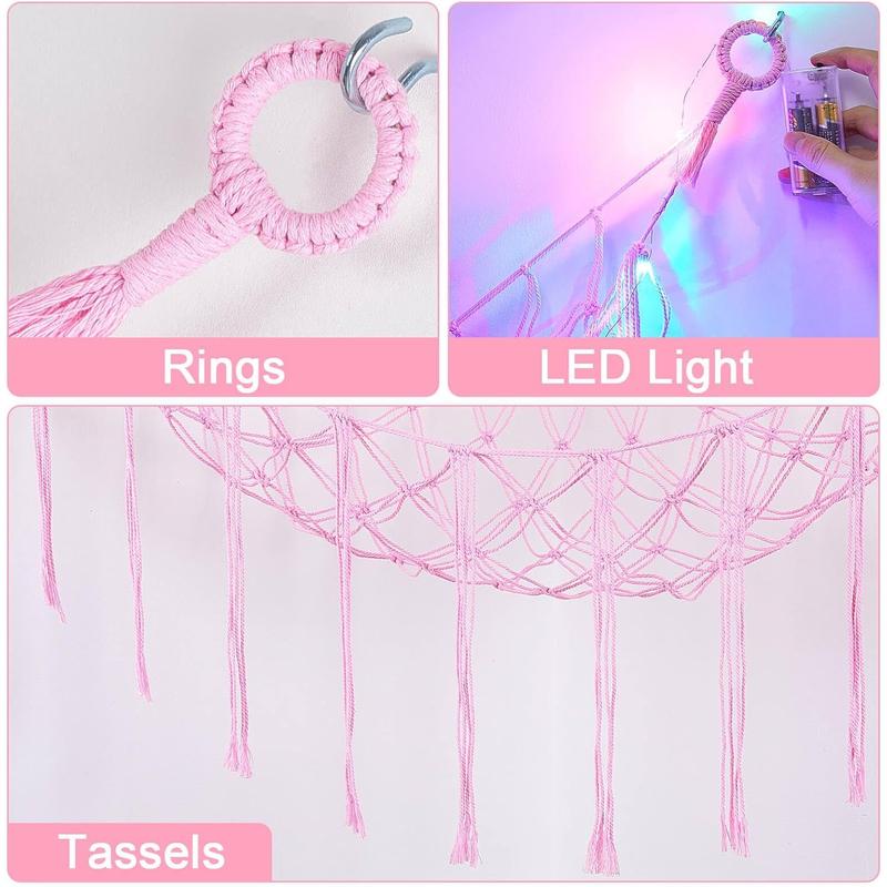 Stuffed Animals Net or Hammock with LED Light, Hanging Stuffed Animals Storage  Hammock Net Corner Wall Girls Room Decor  Storage Organizer (White)