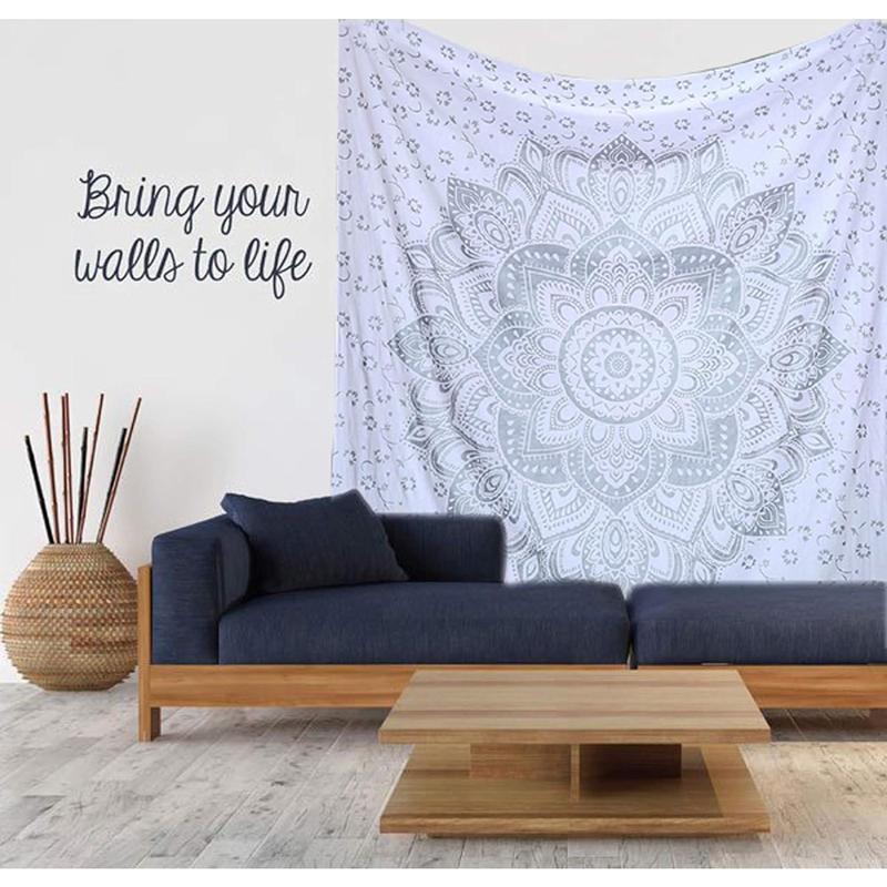 White Gold Mandala Tapestry For Bedroom- Aesthetic Tapestry - Indie Wall Tapestry Hippie Room Decor - Boho Tapestrys -Trippy Small Tapestry Wall Hanging