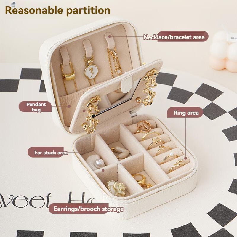 Jewelry Storage Box, 1 Count Portable Jewelry Organizer with Mirror, Jewelry Box for Earrings, Rings, Necklaces, Home Organizer for Travel