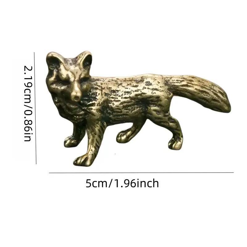 Fox Shaped Brass Statue, 1 Count Miniature Fox Figurine, Desktop Decoration for Home Office, Room Decor, Home Decor Supplies