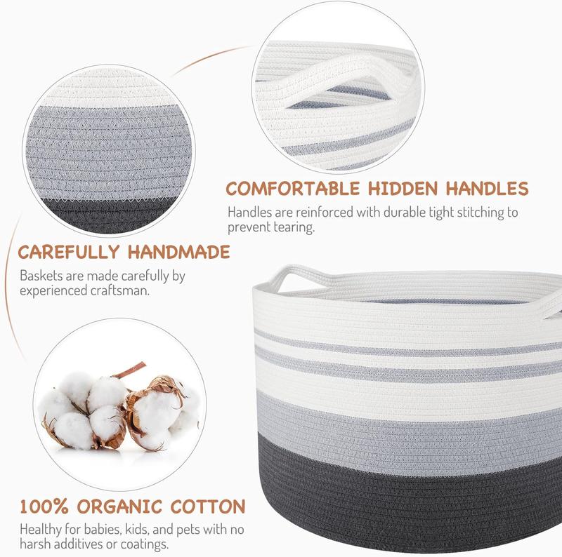 [Fast Shipping] Storage Basket Large Cotton Rope Basket with Handle Big Basket Soft Nursery Cube Bin Laundry Hamper for Living Room