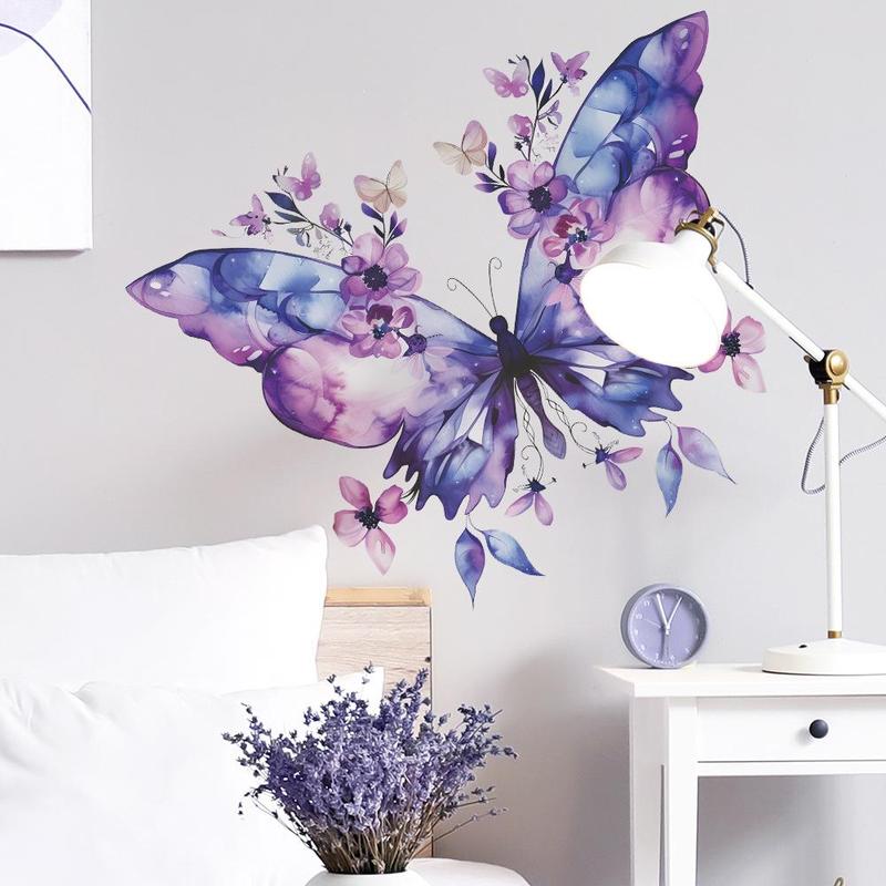 Butterfly & Flower Pattern Wall Sticker, Self-adhesive Wall Decal, Decorative Sticker for Home Living Room Bedroom, Bedroom Refresh Decor