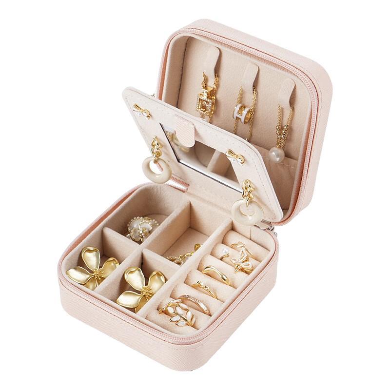 Jewelry Storage Box, 1 Count Portable Jewelry Organizer with Mirror, Jewelry Box for Earrings, Rings, Necklaces, Home Organizer for Travel