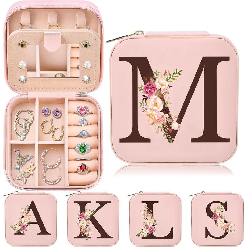 Personalized Birthday Gifts for Women, Christmas Gifts for Mom Teacher,Sisters Gifts from Sister, Travel Jewelry Case Box Organizer for Wife Daughter Aunt Friend Grandma, Initial M