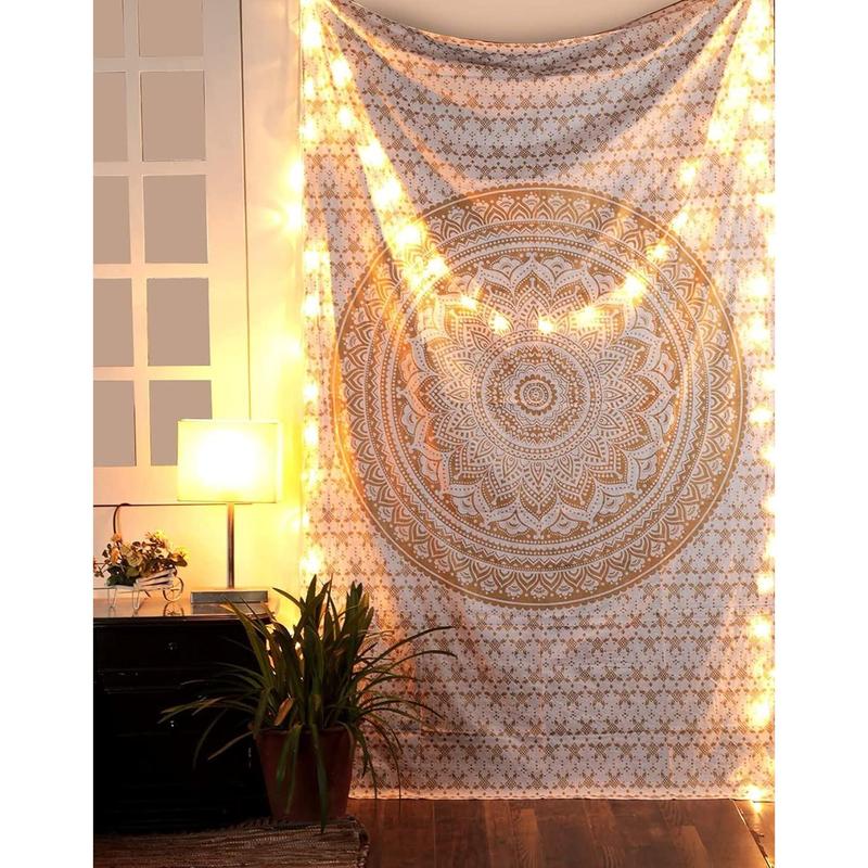 White Gold Mandala Tapestry For Bedroom- Aesthetic Tapestry - Indie Wall Tapestry Hippie Room Decor - Boho Tapestrys -Trippy Small Tapestry Wall Hanging